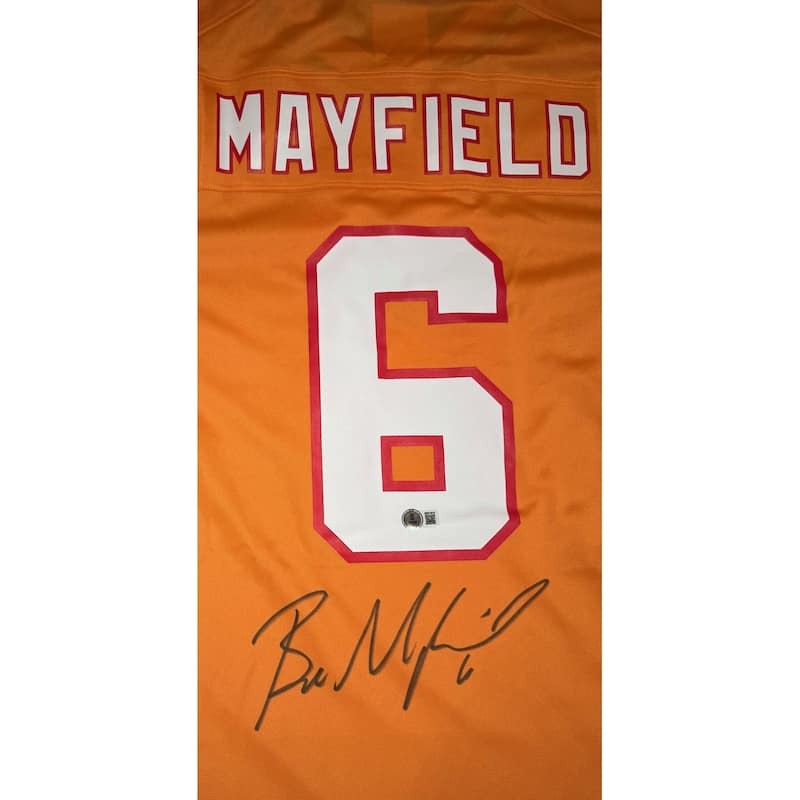 Baker Mayfield Autographed Tampa Bay Buccaneers Signed Nike Game Throwback Football Jersey Beckett COA - 8' x 11'