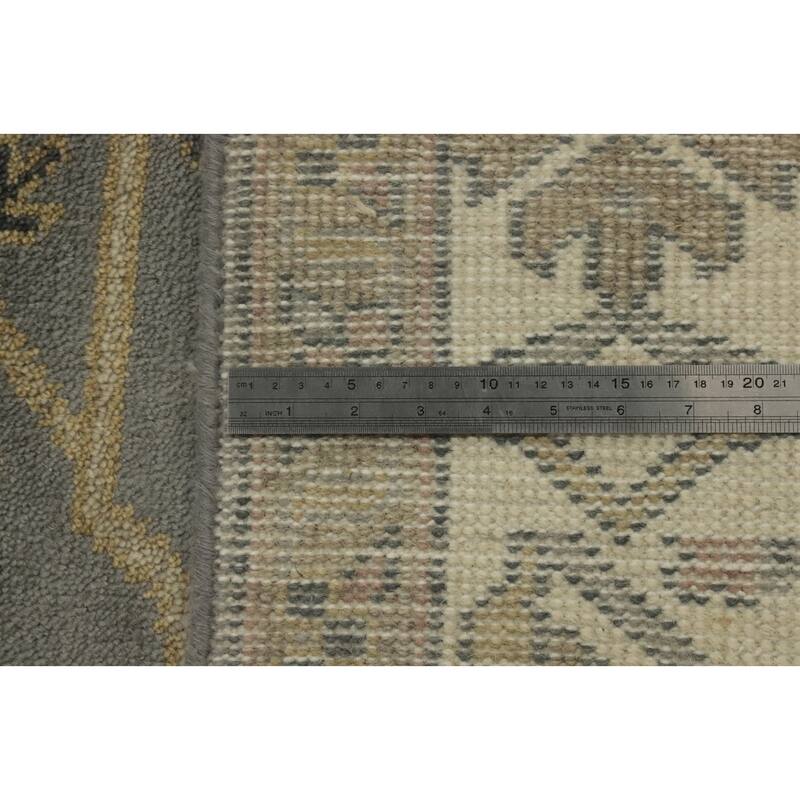 Handmade Gray Oushak Indian Area Rug Geometric Carpet - 11' 9'' X 9' 0''