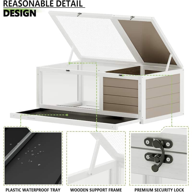 BOSSIN Tortoise Habitat with Detachable Legs, Wooden Tortoise House Reptile Cage for Small Animals with Lamp Holder