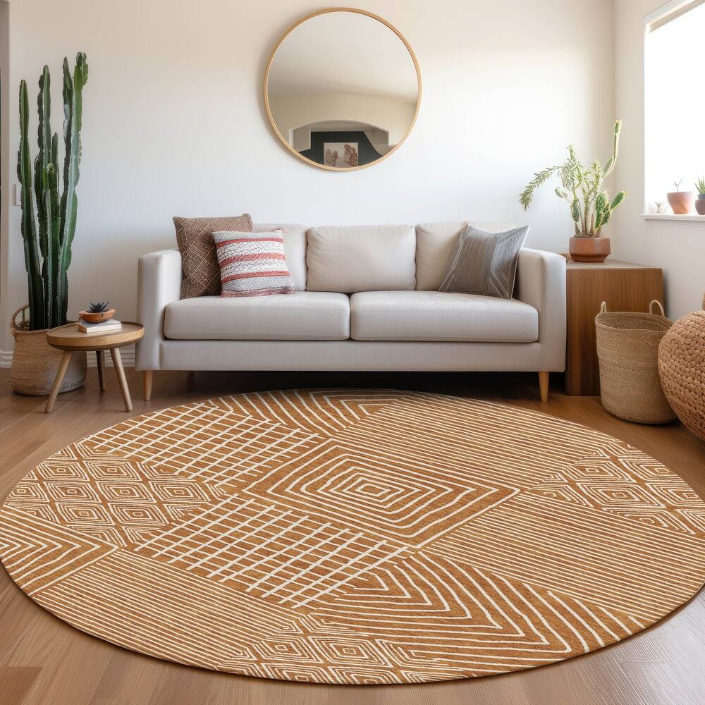 Machine Washable Indoor/ Outdoor Modern Mosaic Chantille Rug
