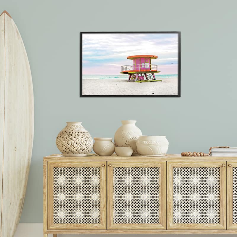 Stupell Lifeguard Hut with Pastel Sky Framed Giclee Art Design By Seven Trees Design