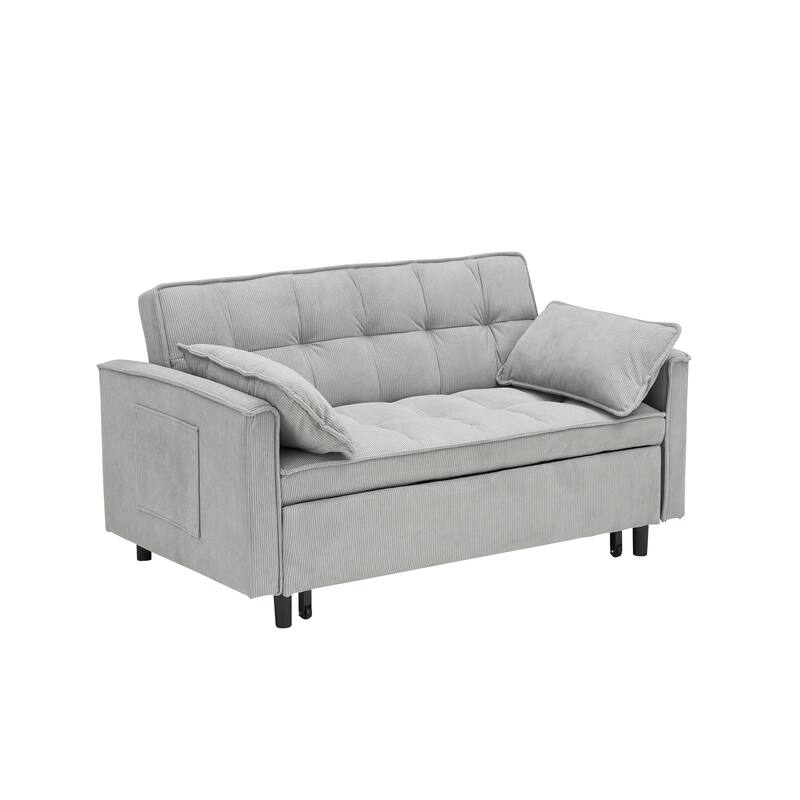 Corduroy Pull Out Loveseat Sofa Convertible Sleeper Love Seat Bed Adjustable Backrest Tufted Couch w2 Pillo & Pockets