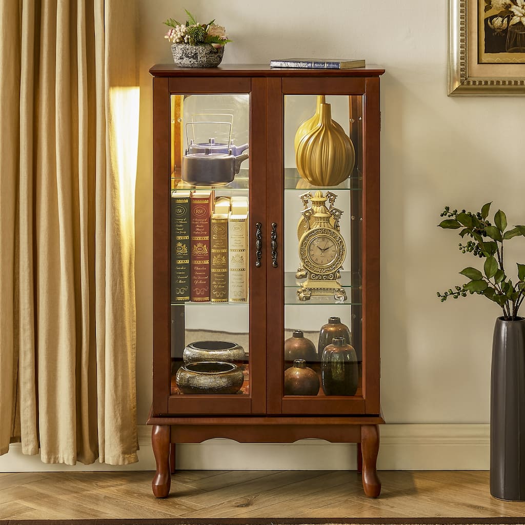 Lighted Curio Display Cabinet with Adjustable Shelves and Mirrored Back  Panel - Overstock - 40234967, image size:1024x1024