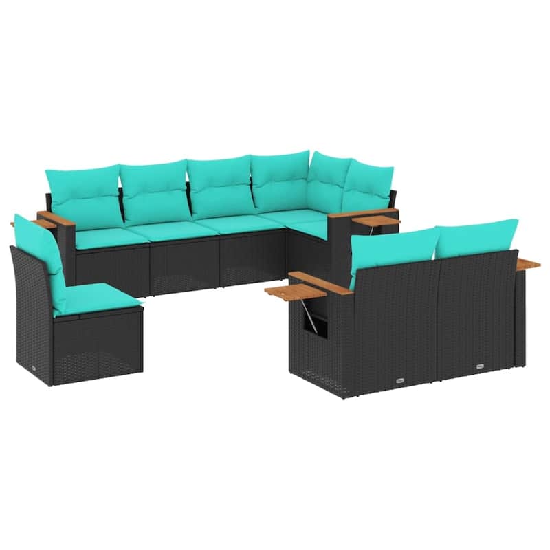 vidaXL 8 Piece Patio Sofa Set with Cushions Black Poly Rattan
