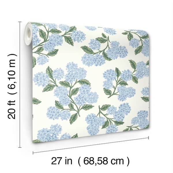 Hydrangea Blue and White Peel and Stick Wallpaper