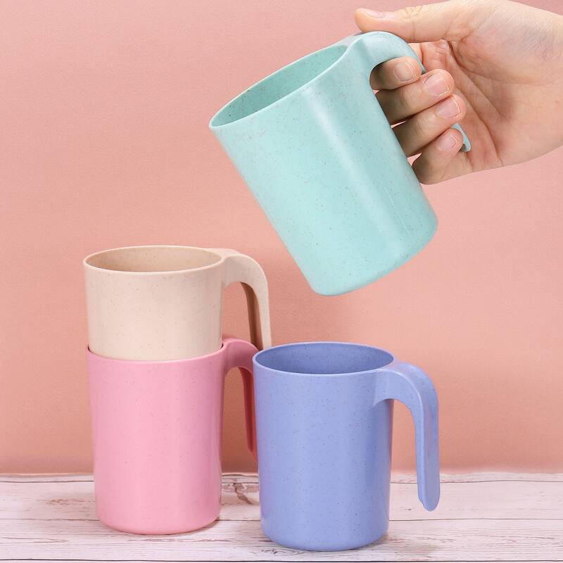 2Pcs Wheat Straw Cups, Unbreakable Reusable Water Tumbler with Handle