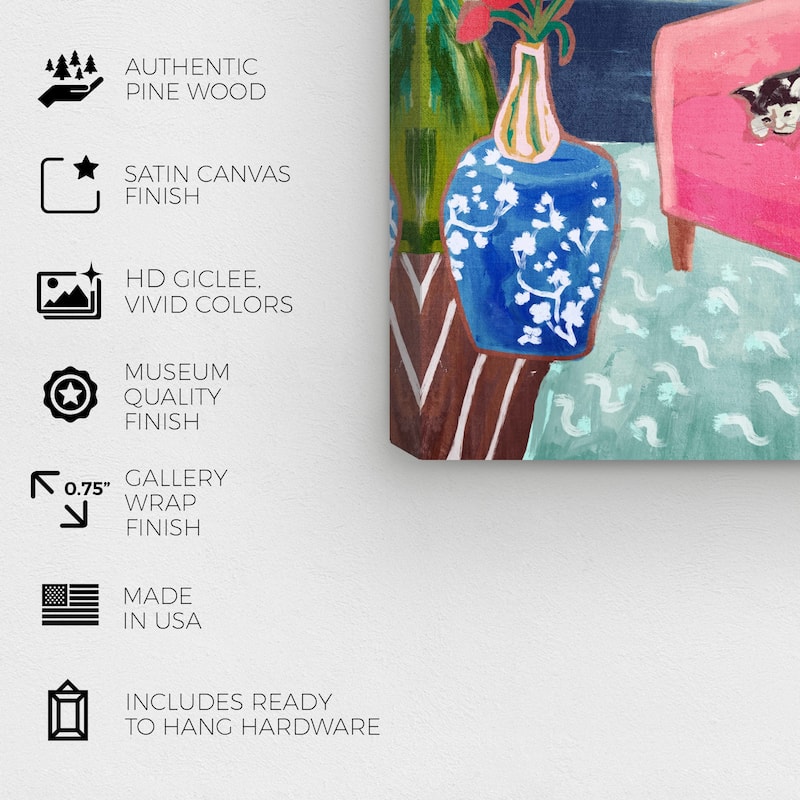 Wynwood Studio Canvas Animals Favorite Armchair Pink and Dark Pink Modern & Contemporary Wall Art Canvas Print - Pink, Blue