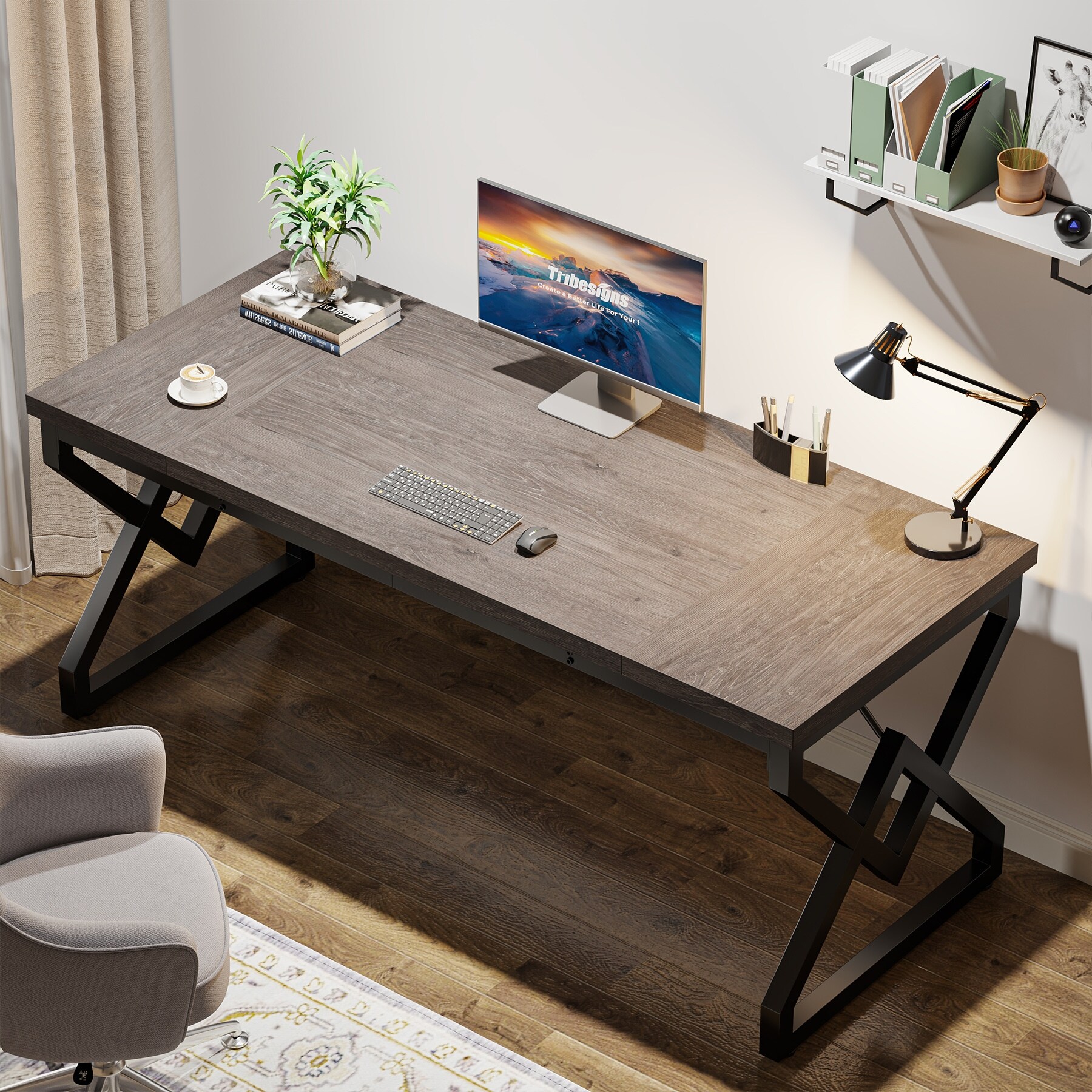 63-in Large Executive Desk, Home Office Computer Desk - On