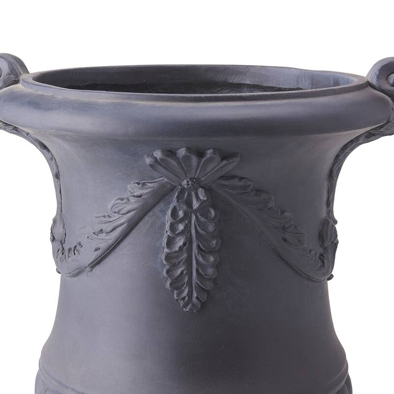 Christopher Knight Home - Fernrise 24.80"H Outdoor Classical Floral Relief Carvings MGO Urn Planter, Drainage Hole & Ventilation