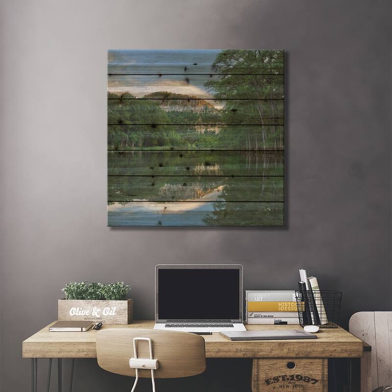 Bald Cypress Trees Along River, Frio River, Old Baldy Mountain, Garner State Park, Texas Print On Wood by Tim Fitzharris