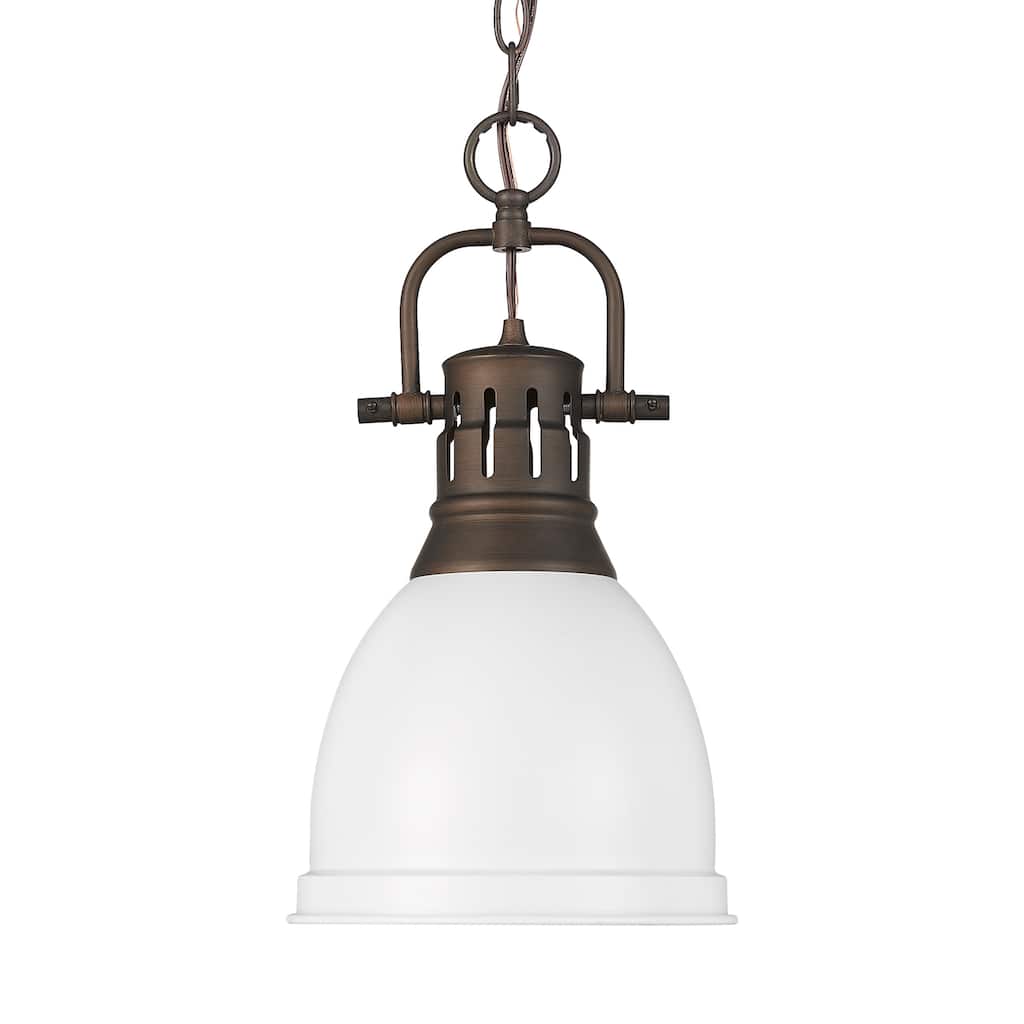 Yep by Golden Lighting Duncan 1-light 9in Chain Hung Pendant in Rubbed Bronze and Matte White shade