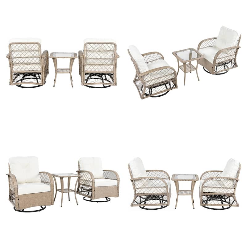 3 Piece Rattan Chair Table Set with 2 Rocking Chairs and Table