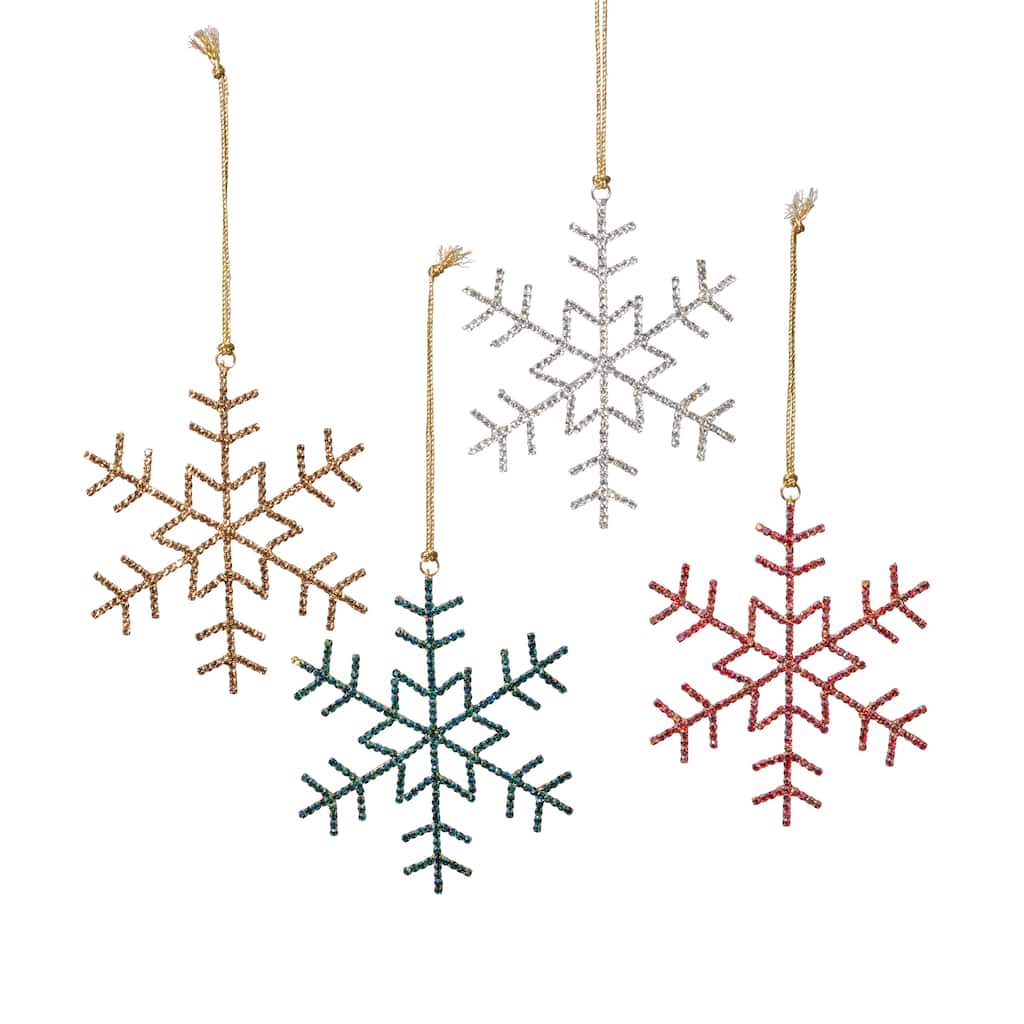 Holiday Snowflake Ornaments with Rhinestones, 12 Hanging Pieces (3 Sets of 4)