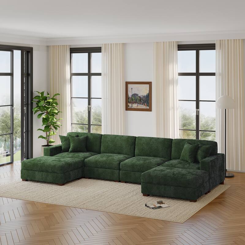 Modern Chenille Oversized Modular Sectional Sofa with 2 Ottoman