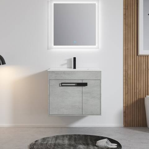 Bathroom Vanity with Sink 30 Inch for Small Bathroom, Floating Bathroom Vanity or Freestanding is Optional Conversion
