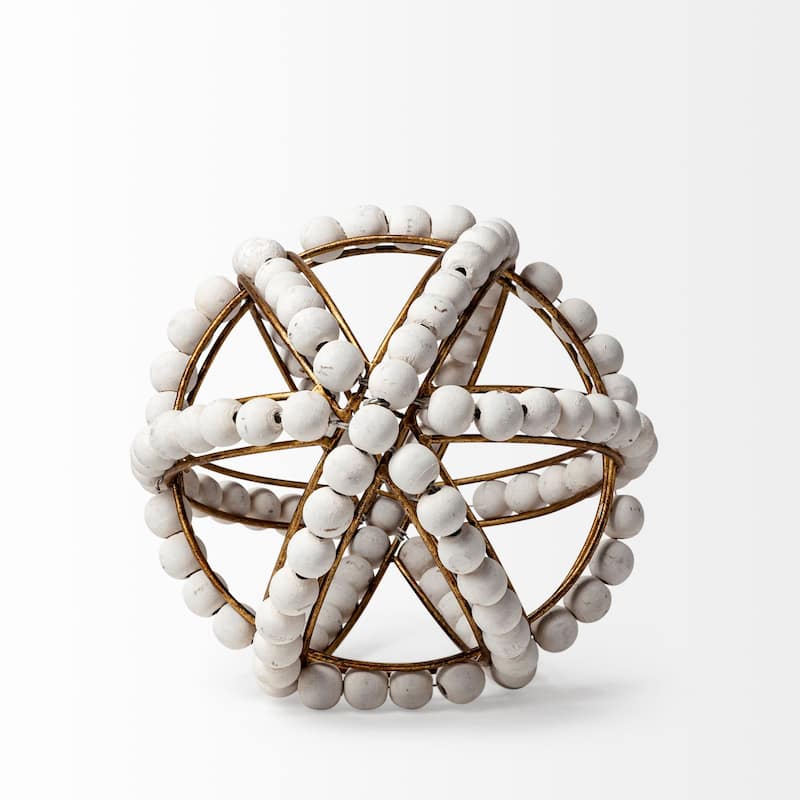 Espanlade I Small 9L x 9W White Wooden Beaded Orb