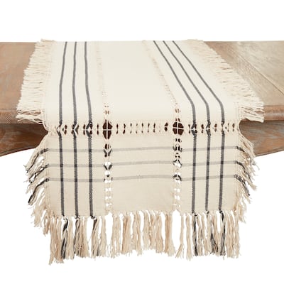 Plaid Hemstitch Table Runner with Fringe - 16"x72"