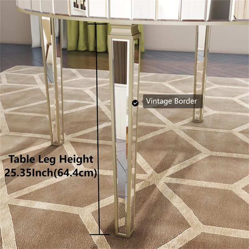 47.24" Round Mirror Top Dining Table Tapered Metal Legs