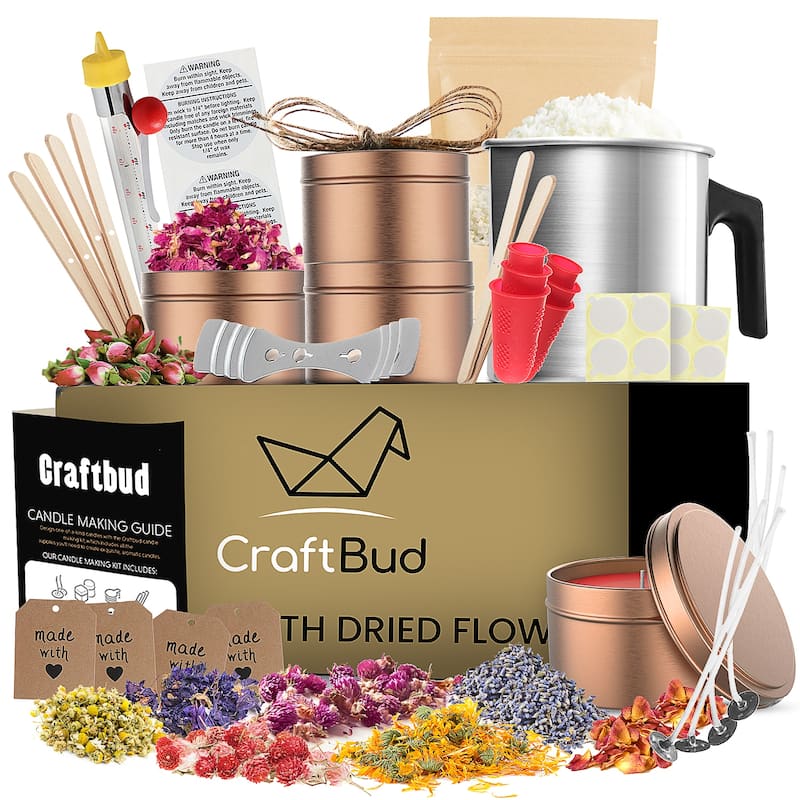 Craftbud 50 Piece Candle Making Kit with Dried Flowers - Full Botanical DIY Soy Candle Making Kit with Candle Wax and Supplies - Multi