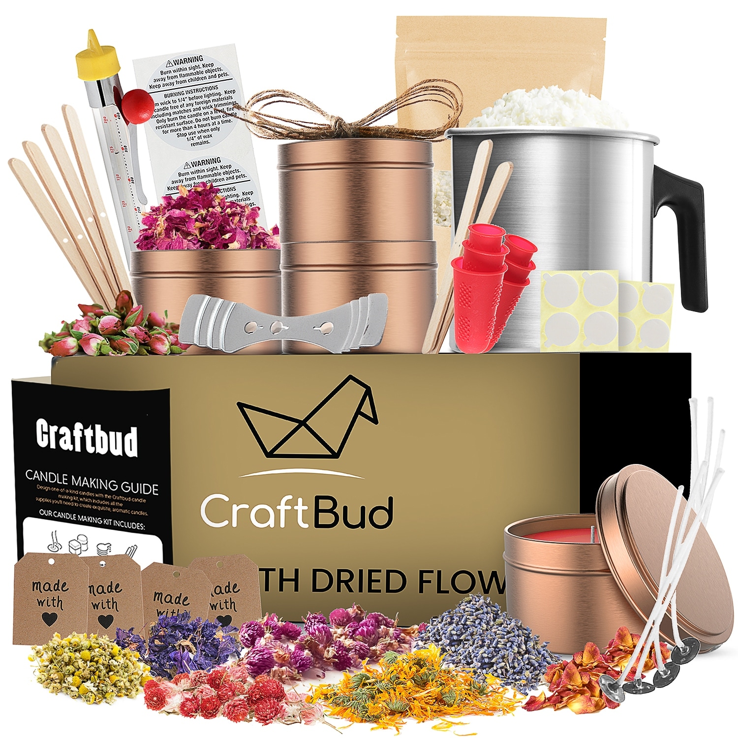 Empyrean 50 Piece Candle Making Kit with Dried Flowers - Full Botanical DIY Soy Candle Making Kit with Candle Wax and Supplies