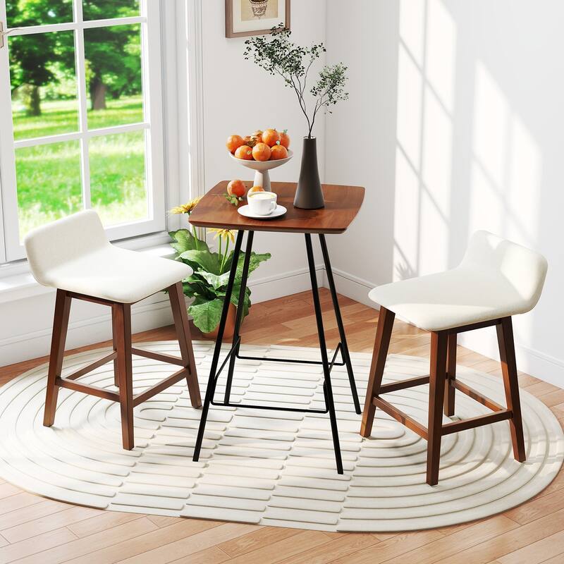 Gymax 24'' Upholstered Barstools w/ Low Back Footrest & Wood Legs for