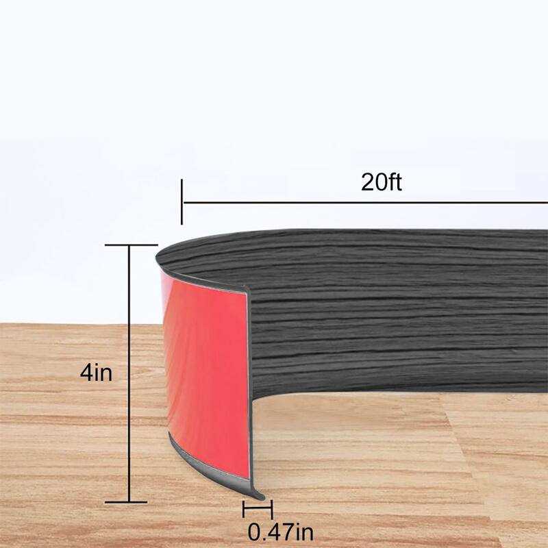4in x 20ft Self-Adhesive PVC Flexible Baseboard Moulding Trim