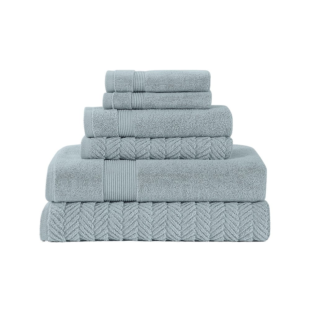 Modern Threads 6-Piece Zero Twist Jacquard Towel Set Otis - 100% Cotton, Bath, Hand & Washcloths - Textured Chevron Design