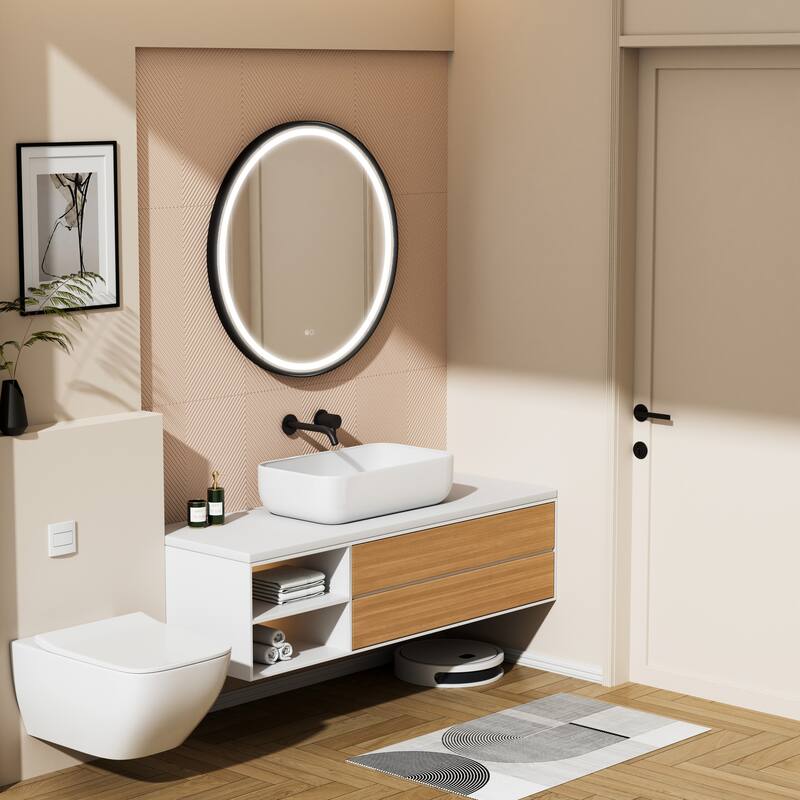 Wall Mounted Bathroom Framed LED Mirror With Anti- Fog,Memory Function And Dimmable Light Touch Sensor