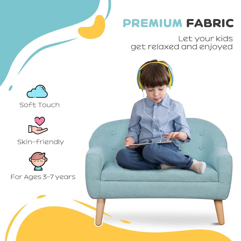 Kids Sofa for 2 Children Ages 3 to 7 Comfortable Upholstered Wooden Frame - 30" x 20" x 21"