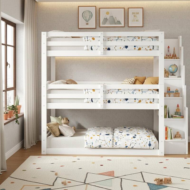 Full Size Triple Bunk Bed with Convertible Platform Bed & Storage Staircase by Harper&Bright Designs
