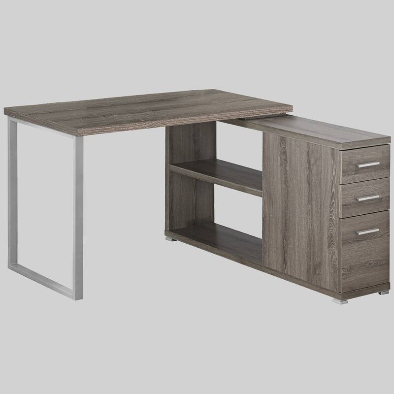 Contemporary L-Shape Desk with 3 Storage Drawers and File Organizer for Home Office - Taupe
