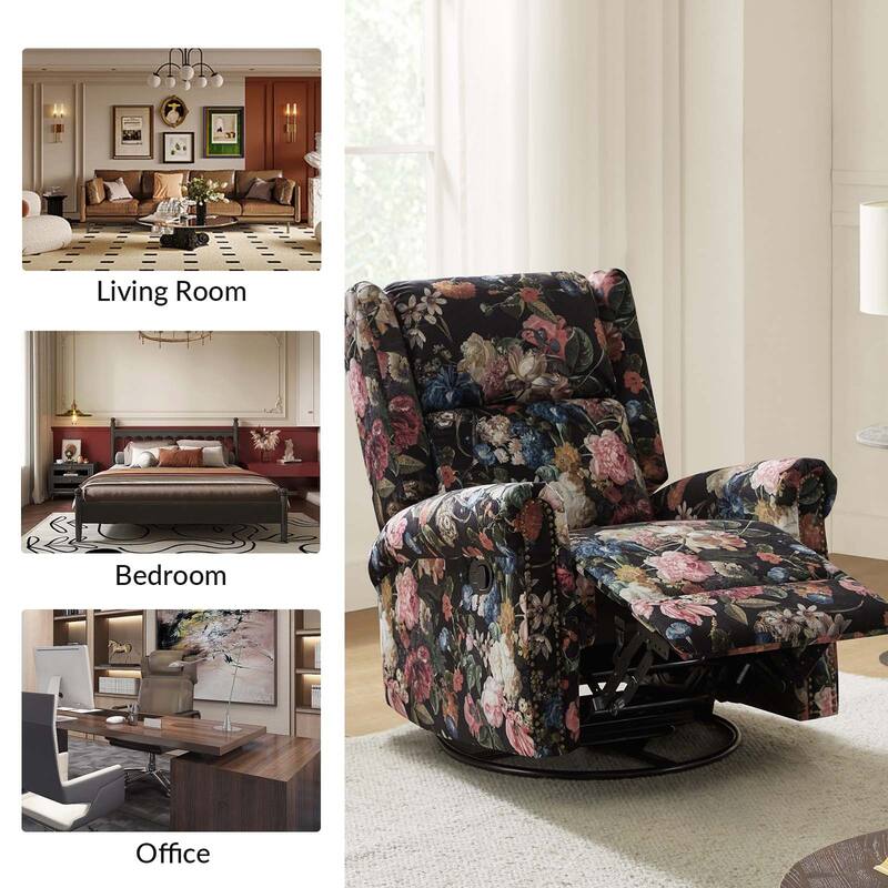 Leopold Transitional Floral Print Manual Swivel Rocking Recliner with Nailhead Trims Set of 2 by HULALA HOME