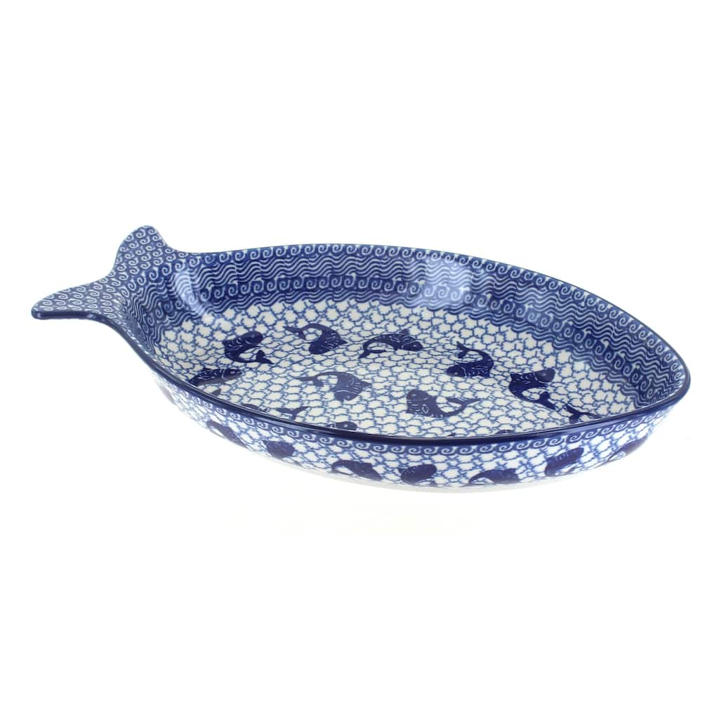 Blue Rose Polish Pottery E23 Ceramika Artystyczna Large Fish Dish