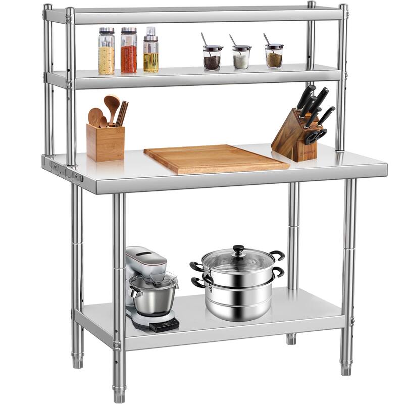 Stainless Steel Commercial Work Table Kitchen Multifunctional Worktop with Double Shelf on Table - 36" X 24"