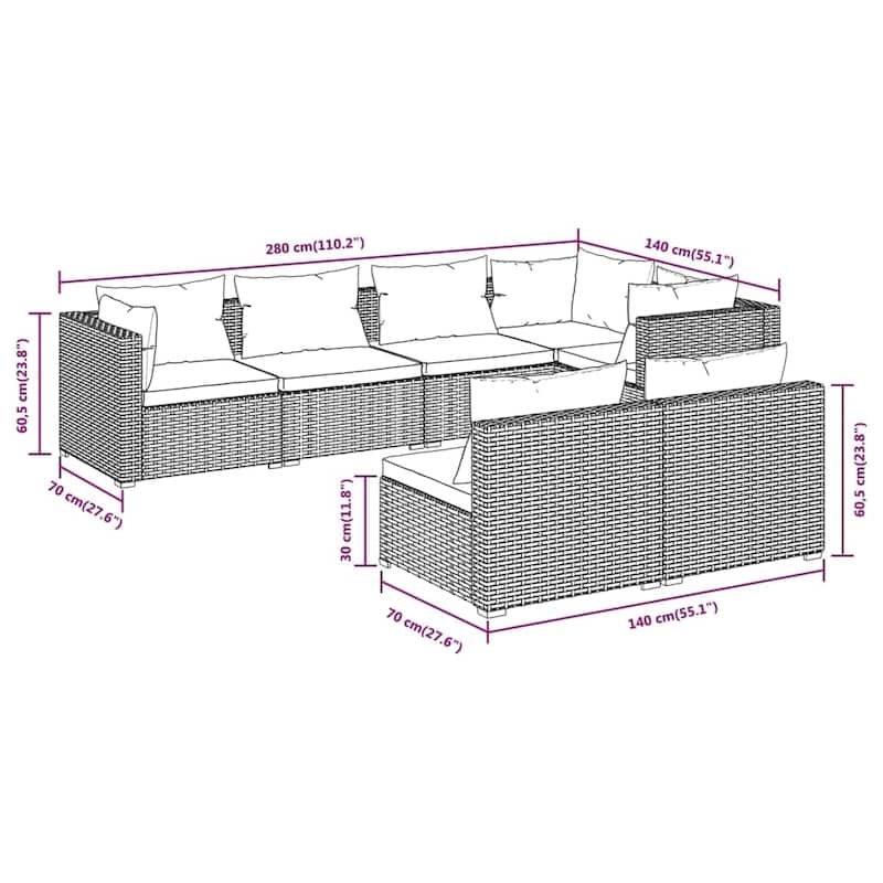 vidaXL Patio Lounge Set Outdoor Sectional Sofa Set Table Garden Poly Rattan - 27.6" x 27.6" x 23.8"