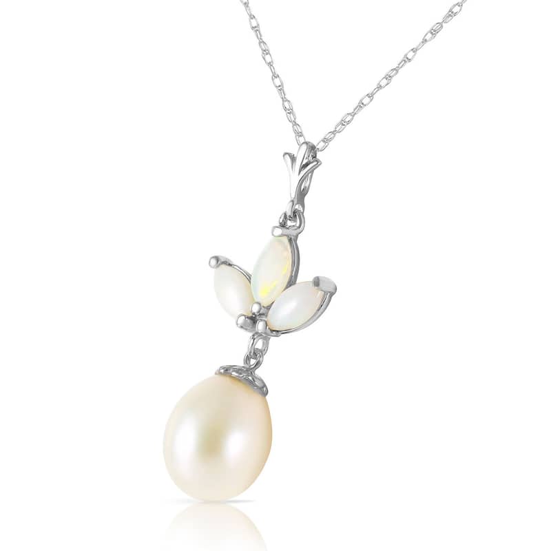 4.75 Carat 14K Solid Gold Gemstone Necklace Genuine Pearl Opal