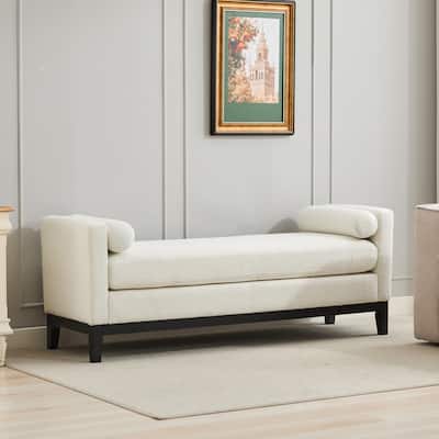 66.34" Fabric Upholstered Bench with 2 Bolster Pillows, Long End of Bed Ottoman with Wood Legs for Bedroom, Entryway
