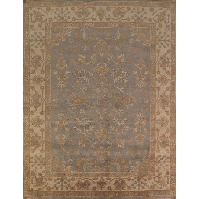 Gray Oushak Indian Area Rug Hand-Knotted Transitional Wool Carpet - 8'5"x 9'11"