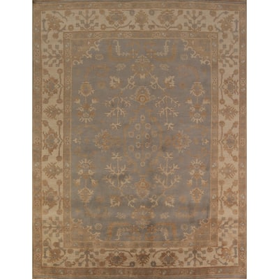 Gray Oushak Indian Area Rug Hand-Knotted Transitional Wool Carpet - 8'5"x 9'11"