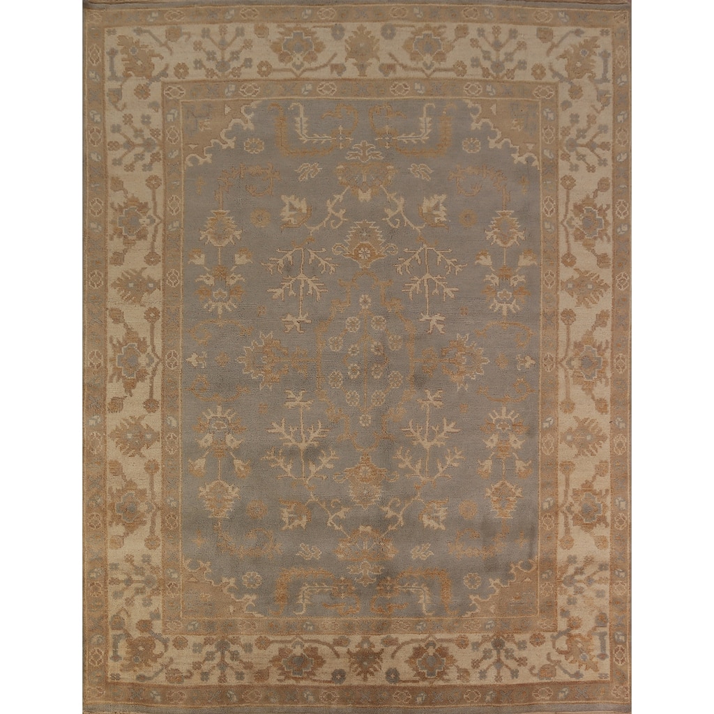 Gray Oushak Indian Area Rug Hand-Knotted Transitional Wool Carpet - 8'5"x 9'11"
