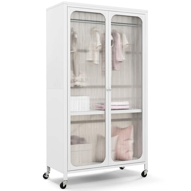 Costway Storage Wardrobe Cabinet Mobile Armoire Closet with Hanging - See Details