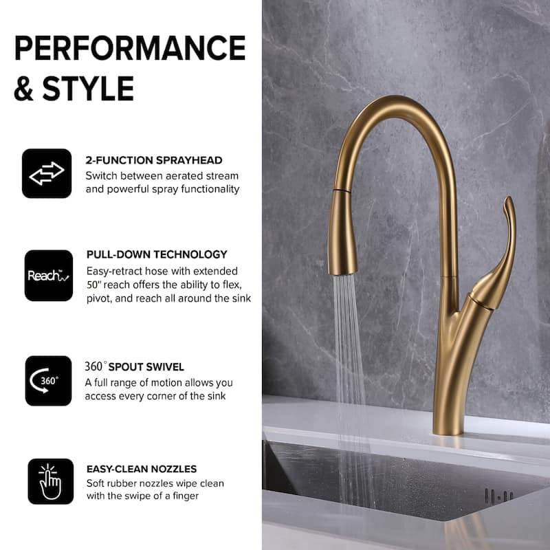 Extraordinary Pull Down Single Handle Kitchen Faucet in Gold - Brushed Titanium Gold
