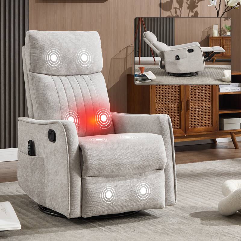 Heat Massage Manual Recliner Chair with Rocker and Swivel in Fabric for Living Room