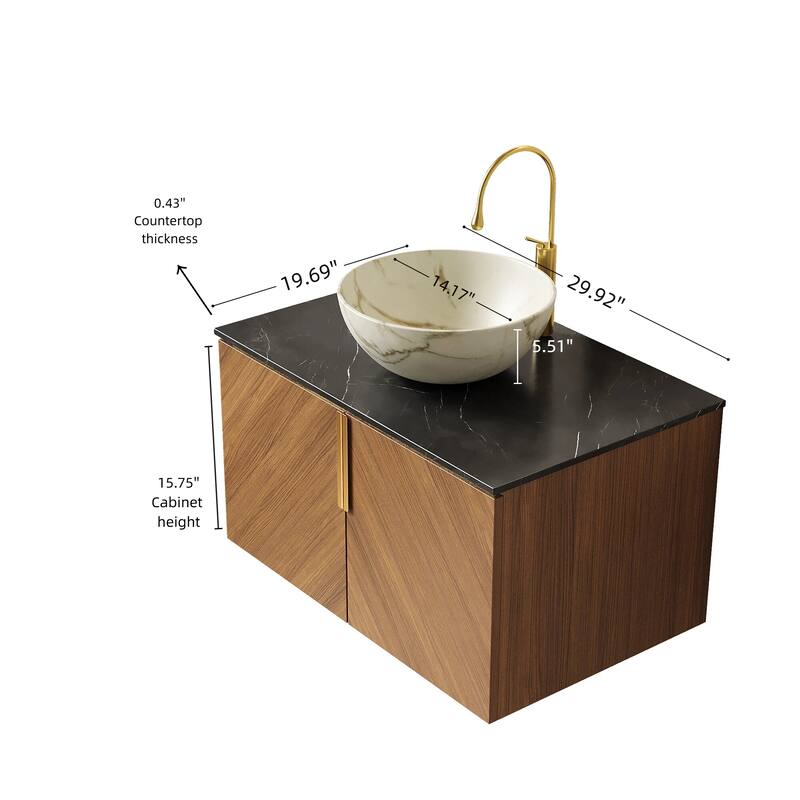 Wall-Mounted Bathroom Vanity with Round Ceramic Sink