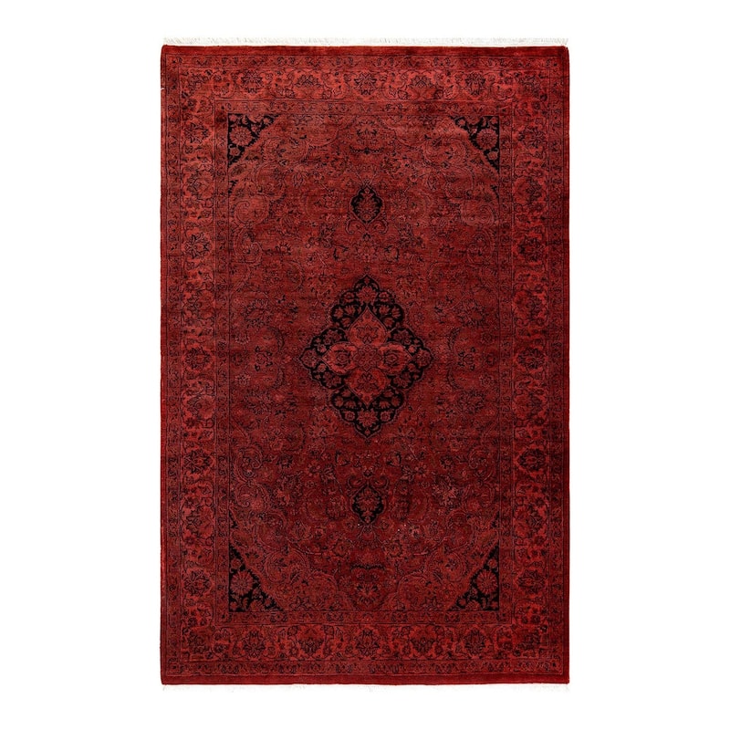 Overton Hand Knotted Wool Vintage Inspired Modern Contemporary Overdyed Orange Area Rug - 4' 1" x 6' 5"