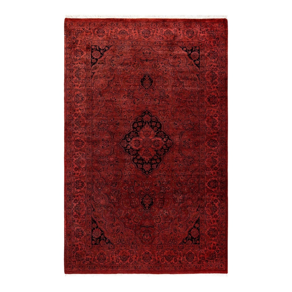Overton Hand Knotted Wool Vintage Inspired Modern Contemporary Overdyed Orange Area Rug - 4' 1" x 6' 5"