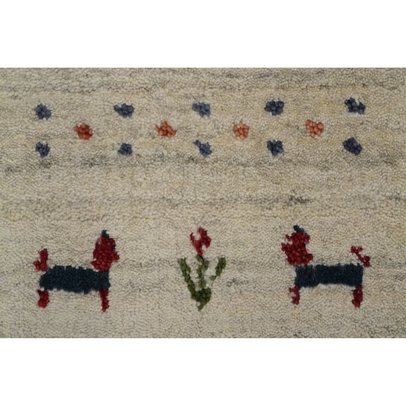 Hand Knotted Oriental 100% Wool Carpet Tribal Animal Pictorial Beige & Ivories Gabbeh Area Rug - 10' 0'' X 8' 2''