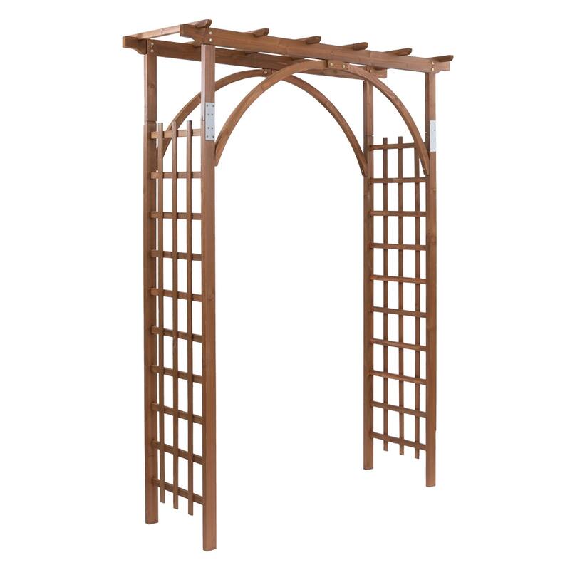84.65" H Dark Brown Fir Wood Garden Arch for Climbing Plants with Rustproof Iron Frame - 62.99” x 23.62” x 84.65" (L x W x H)