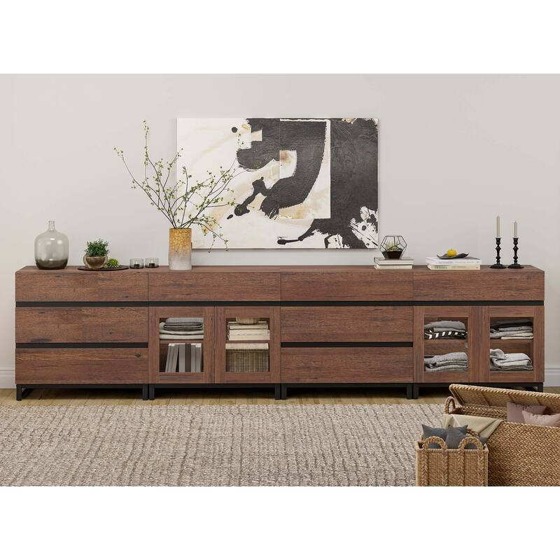 Dresser with Glass Doors, 4 in 1 Modern Chest of Drawers with Adjustable Shelves and 8 Drawers, Closet Organizers
