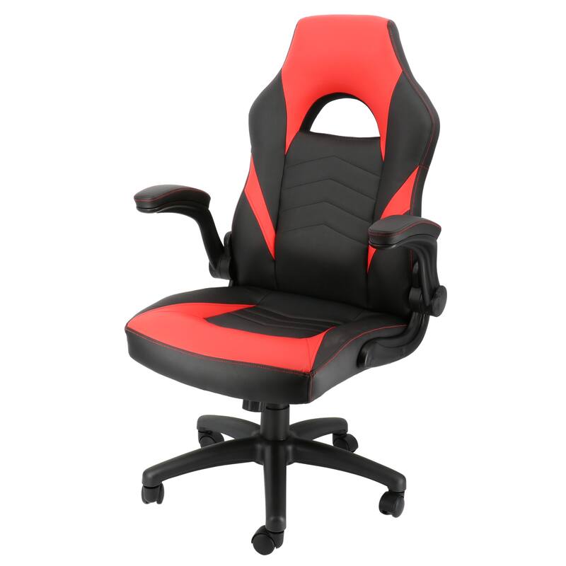 High Back Adjustable Faux Leather Office Chair in Black and Red